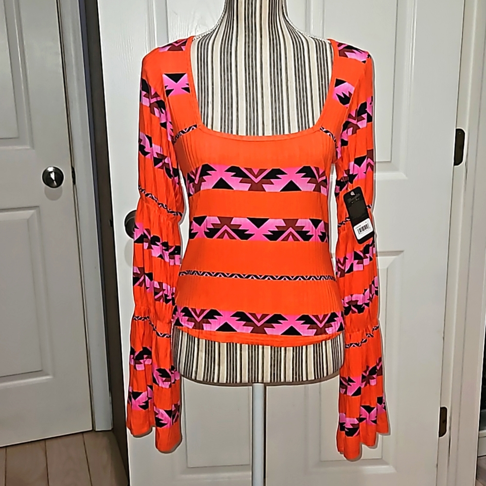 Wrangler Retro Square Neck Women Southwestern Stripe Long sleeve shirt Size SP